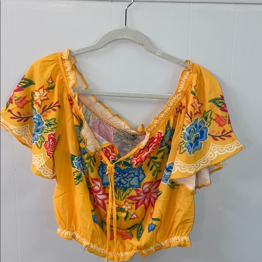 Boutique Yellow Floral Off The Shoulder Top
